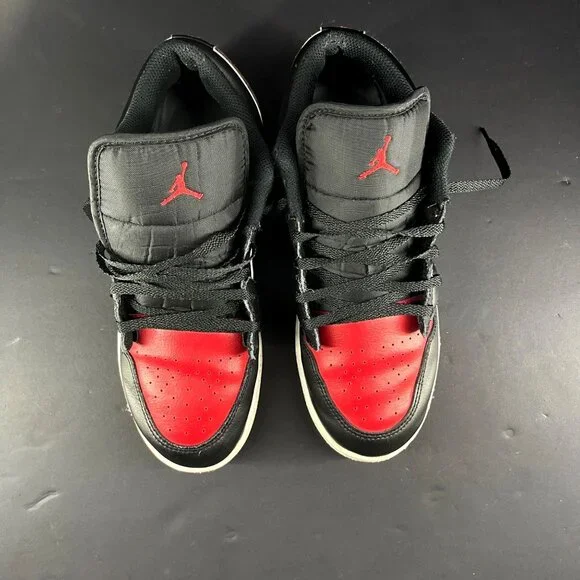 Nike Air Jordan 1 Low Black/Red/White Sneakers Size 7Y Basketball Shoes - Picture 6 of 7